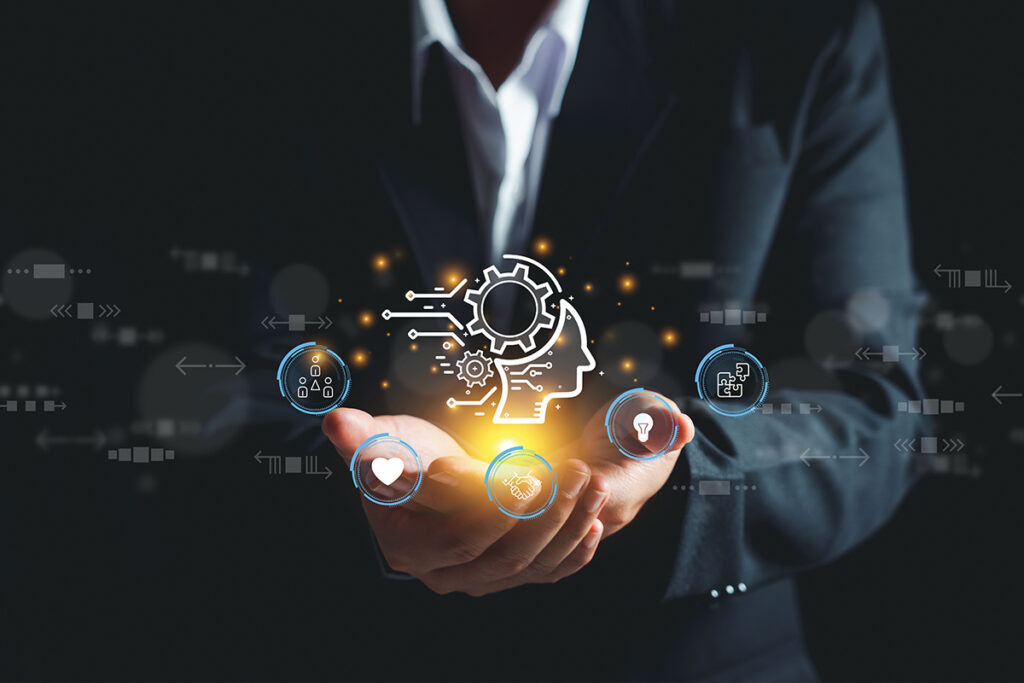 Businessman man of Power soft skill & multitasking skills business digital world,responsibility HR human development resources, creativity,EQ, Problem solving, persuasion, collaboration, adaptability.